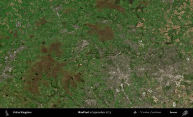 Bradford. Eylül 2023 'te Copernicus Sentinel karolarından oluşan bir uydu görüntüsü üzerinde Birleşik Krallık' ın idari alanı
