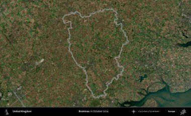 Braintree. Ekim 2024 'te çekilen Kopernik Nöbetçi karolarından oluşan bir uydu görüntüsü üzerinde Birleşik Krallık' ın idari bölgesinin ana hatlarını belirledik.