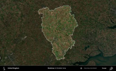 Braintree. Birleşik Krallık 'ın idari alanı, Ekim 2024' te çekilen Kopernik Nöbetçi karolarından oluşan koyu renkli bir uydu görüntüsü üzerinde vurgulandı ve özetlendi.
