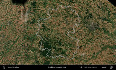 Çöller Ülkesi. Ağustos 2019 'da çekilen Kopernik Nöbetçi karolarından oluşan bir uydu görüntüsü üzerinde Birleşik Krallık' ın idari bölgesini özetledik.