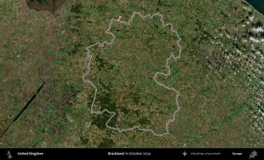 Çöller Ülkesi. Ekim 2024 'te çekilen Kopernik Nöbetçi karolarından oluşan bir uydu görüntüsü üzerinde Birleşik Krallık' ın idari bölgesinin ana hatlarını belirledik.