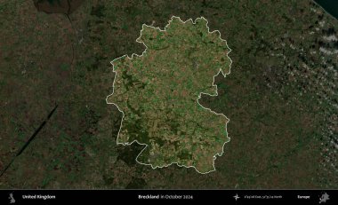 Çöller Ülkesi. Birleşik Krallık 'ın idari alanı, Ekim 2024' te çekilen Kopernik Nöbetçi karolarından oluşan koyu renkli bir uydu görüntüsü üzerinde vurgulandı ve özetlendi.