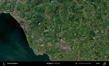 Bridgend. Temmuz 2021 'de çekilen Kopernik Nöbetçi karolarından oluşan bir uydu görüntüsü üzerinde Birleşik Krallık' ın idari alanı