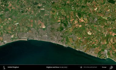 Brighton ve Hove. Temmuz 2023 'te çekilen Kopernik Nöbetçi karolarından oluşan bir uydu görüntüsü üzerinde Birleşik Krallık' ın idari alanı