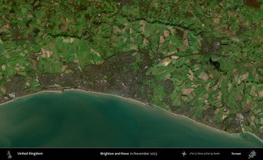 Brighton ve Hove. Kopernik Sentinel 'in Kasım 2023' te çekilmiş uydu görüntüsü üzerine Birleşik Krallık 'ın idari bölgesi.