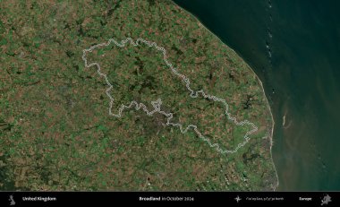 Geniş arazi. Ekim 2024 'te çekilen Kopernik Nöbetçi karolarından oluşan bir uydu görüntüsü üzerinde Birleşik Krallık' ın idari bölgesinin ana hatlarını belirledik.