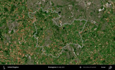 Bromsgrove 'da. Temmuz 2021 'de çekilen Copernicus Sentinel karolarından oluşan bir uydu görüntüsü üzerinde Birleşik Krallık' ın idari bölgesinin ana hatlarını belirledik.