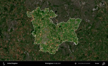 Bromsgrove 'da. Birleşik Krallık 'ın idari alanı, Temmuz 2021' de çekilen Kopernik Nöbetçi karolarından oluşan koyu renkli bir uydu görüntüsü üzerinde vurgulandı ve özetlendi.