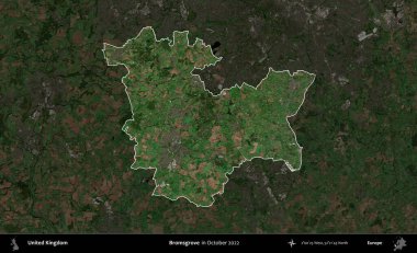 Bromsgrove 'da. Birleşik Krallık 'ın idari alanı, Ekim 2022' de çekilen Kopernik Nöbetçi karolarından oluşan koyu renkli bir uydu görüntüsü üzerinde vurgulandı ve özetlendi.