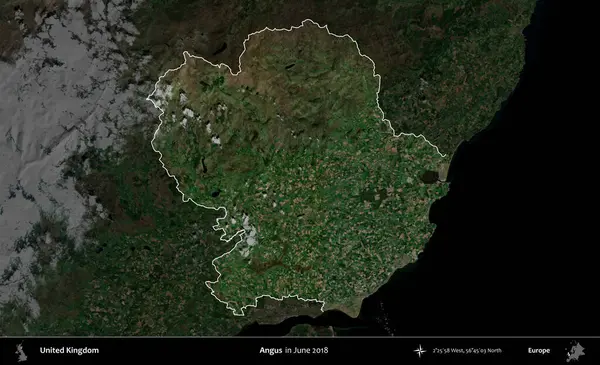 Angus. Birleşik Krallık 'ın idari alanı, Haziran 2018' de çekilen Kopernik Nöbetçi karolarından oluşan koyu renkli bir uydu görüntüsü üzerinde vurgulandı ve özetlendi.
