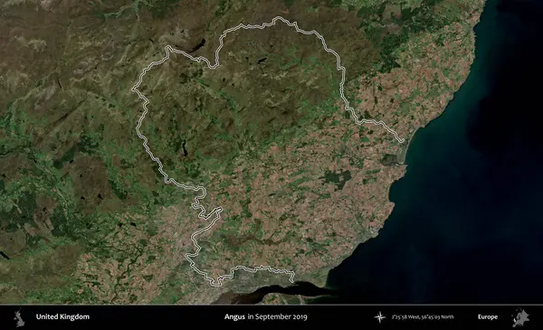 Angus. Eylül 2019 'da çekilen Kopernik Nöbetçi karolarından oluşan bir uydu görüntüsü üzerinde Birleşik Krallık' ın idari alanının ana hatlarını belirledik.
