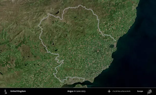 Angus. Haziran 2023 'te çekilen Kopernik Nöbetçi karolarından oluşan bir uydu görüntüsü üzerinde Birleşik Krallık' ın idari alanının ana hatlarını belirledik.