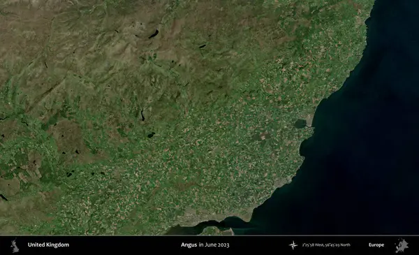 Angus. Haziran 2023 'te çekilen Kopernik Nöbetçi karolarından oluşan bir uydu görüntüsü üzerinde Birleşik Krallık' ın idari alanı