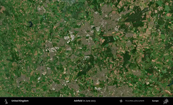 Ashfield. Haziran 2023 'te çekilen Kopernik Nöbetçi karolarından oluşan bir uydu görüntüsü üzerinde Birleşik Krallık' ın idari alanı