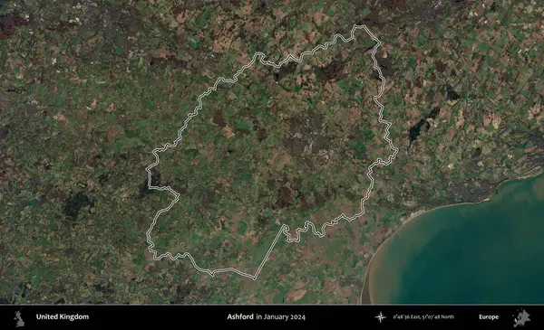 Ashford. Ocak 2024 'te çekilen Kopernik Nöbetçi karolarından oluşan bir uydu görüntüsü üzerinde Birleşik Krallık' ın idari bölgesinin ana hatlarını belirledik.