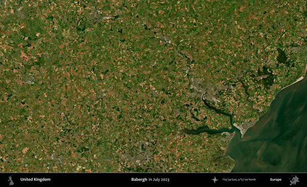 Babergh. Temmuz 2023 'te çekilen Kopernik Nöbetçi karolarından oluşan bir uydu görüntüsü üzerinde Birleşik Krallık' ın idari alanı