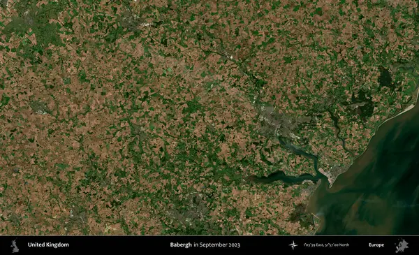 Babergh. Eylül 2023 'te Copernicus Sentinel karolarından oluşan bir uydu görüntüsü üzerinde Birleşik Krallık' ın idari alanı