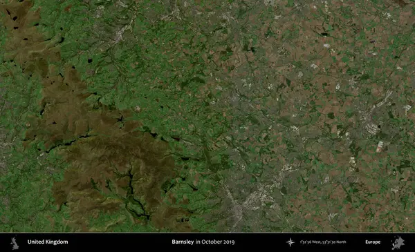 Barnsley. Ekim 2019 'da çekilen Kopernik Nöbetçi karolarından oluşan bir uydu görüntüsü üzerinde Birleşik Krallık' ın idari alanı