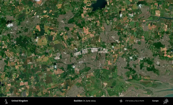 Basildon. Haziran 2024 'te çekilen Kopernik Nöbetçi karolarından oluşan bir uydu görüntüsü üzerinde Birleşik Krallık' ın idari alanı