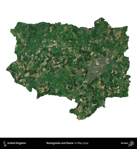 Basingstoke ve Deane. Birleşik Krallık 'ın idari alanı, Mayıs 2024' te çekilen Kopernik Nöbetçi karolarından oluşan bir uydu görüntüsü üzerinde beyaza izole edildi.