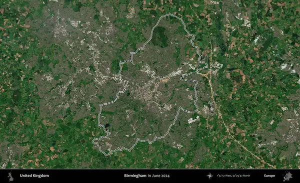 Birmingham. Haziran 2024 'te çekilen Kopernik Nöbetçi karolarından oluşan bir uydu görüntüsü üzerinde Birleşik Krallık' ın idari alanının ana hatlarını belirledik.