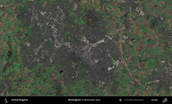 Birmingham. Kopernik Sentinel 'in Kasım 2024' te çekilmiş uydu görüntüsü üzerinde Birleşik Krallık 'ın idari alanı