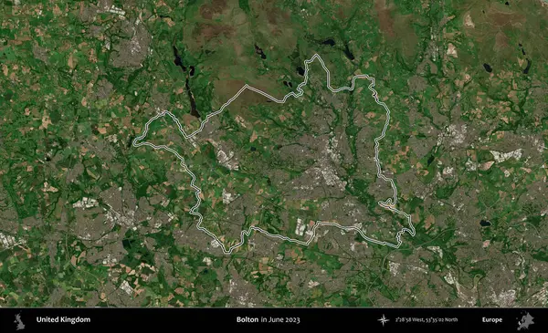 Bolton. Haziran 2023 'te çekilen Kopernik Nöbetçi karolarından oluşan bir uydu görüntüsü üzerinde Birleşik Krallık' ın idari alanının ana hatlarını belirledik.