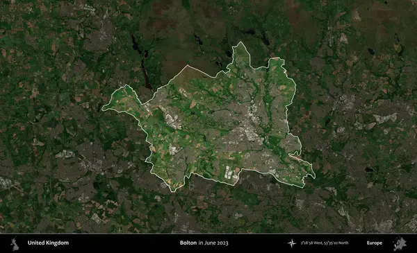 Bolton. Birleşik Krallık 'ın idari alanı, Haziran 2023' te çekilen Kopernik Nöbetçi karolarından oluşan koyu renkli bir uydu görüntüsüyle vurgulanmış ve özetlenmiştir.