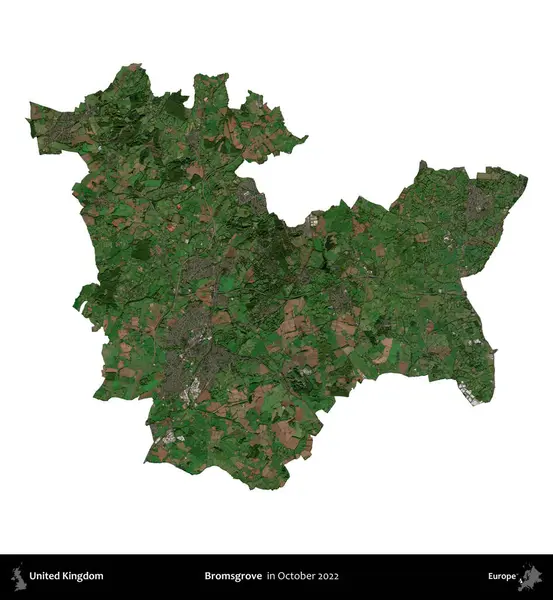 Bromsgrove 'da. Birleşik Krallık 'ın idari alanı, Ekim 2022' de çekilen Kopernik Nöbetçi karolarından oluşan bir uydu görüntüsüyle beyaza izole edildi.