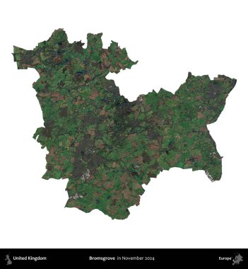 Bromsgrove 'da. Birleşik Krallık 'ın idari alanı, Kasım 2024' te çekilen Kopernik Nöbetçi karolarından oluşan bir uydu görüntüsü üzerinde beyaza izole edilmiştir.
