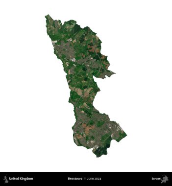 Broxtowe. Birleşik Krallık 'ın idari alanı, Haziran 2024' te çekilen Kopernik Nöbetçi karolarından oluşan bir uydu görüntüsüyle beyaza izole edilmiştir.