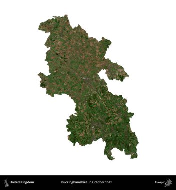 Buckinghamshire 'da. Birleşik Krallık 'ın idari alanı, Ekim 2022' de çekilen Kopernik Nöbetçi karolarından oluşan bir uydu görüntüsüyle beyaza izole edildi.