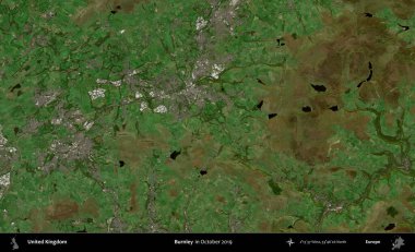 Burnley. Ekim 2019 'da çekilen Kopernik Nöbetçi karolarından oluşan bir uydu görüntüsü üzerinde Birleşik Krallık' ın idari alanı
