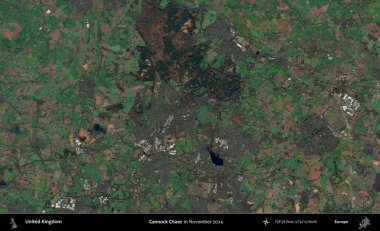Cannock Chase. Kopernik Sentinel 'in Kasım 2024' te çekilmiş uydu görüntüsü üzerinde Birleşik Krallık 'ın idari alanı