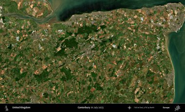 Canterbury 'de. Temmuz 2023 'te çekilen Kopernik Nöbetçi karolarından oluşan bir uydu görüntüsü üzerinde Birleşik Krallık' ın idari alanı