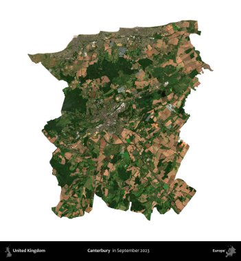Canterbury 'de. Birleşik Krallık 'ın idari alanı, Eylül 2023' te çekilen Kopernik Nöbetçi karolarından oluşan bir uydu görüntüsü üzerinde beyaza izole edildi.