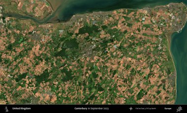 Canterbury 'de. Eylül 2023 'te Copernicus Sentinel karolarından oluşan bir uydu görüntüsü üzerinde Birleşik Krallık' ın idari alanı