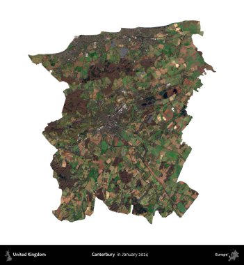 Canterbury 'de. Birleşik Krallık 'ın idari alanı, Copernicus Sentinel' in Ocak 2024 'te çekilen uydu görüntüsüyle beyaza izole edildi.