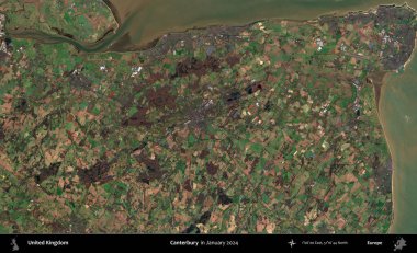 Canterbury 'de. Ocak 2024 'te Copernicus Sentinel karolarından oluşan bir uydu görüntüsü üzerinde Birleşik Krallık' ın idari alanı
