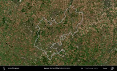 Bedfordshire Merkez. Ekim 2022 'de çekilen Kopernik Nöbetçi karolarından oluşan bir uydu görüntüsü üzerinde Birleşik Krallık' ın idari alanının ana hatlarını belirledik.