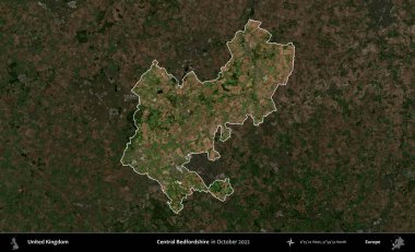Bedfordshire Merkez. Birleşik Krallık 'ın idari alanı, Ekim 2022' de çekilen Kopernik Nöbetçi karolarından oluşan koyu renkli bir uydu görüntüsü üzerinde vurgulandı ve özetlendi.