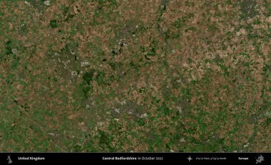 Bedfordshire Merkez. Ekim 2022 'de çekilen Kopernik Nöbetçi karolarından oluşan bir uydu görüntüsü üzerinde Birleşik Krallık' ın idari alanı
