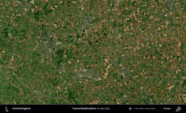Bedfordshire Merkez. Temmuz 2024 'te çekilen Kopernik Nöbetçi karolarından oluşan bir uydu görüntüsü üzerinde Birleşik Krallık' ın idari alanı