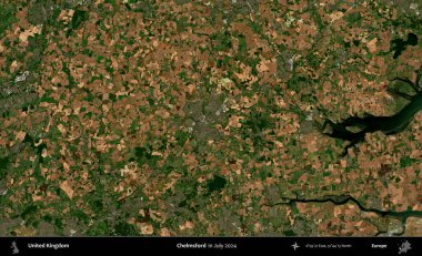 Chelmsford 'da. Temmuz 2024 'te çekilen Kopernik Nöbetçi karolarından oluşan bir uydu görüntüsü üzerinde Birleşik Krallık' ın idari alanı