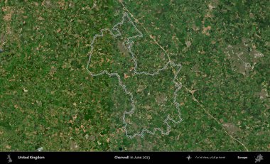 Cherwell. Haziran 2023 'te çekilen Kopernik Nöbetçi karolarından oluşan bir uydu görüntüsü üzerinde Birleşik Krallık' ın idari alanının ana hatlarını belirledik.