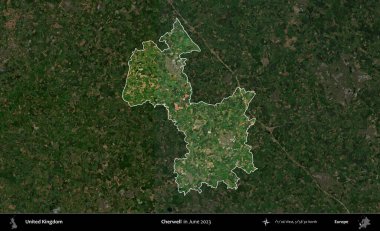 Cherwell. Birleşik Krallık 'ın idari alanı, Haziran 2023' te çekilen Kopernik Nöbetçi karolarından oluşan koyu renkli bir uydu görüntüsüyle vurgulanmış ve özetlenmiştir.