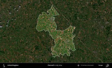 Cherwell. Birleşik Krallık 'ın idari alanı, Temmuz 2024' te çekilen Kopernik Nöbetçi karolarından oluşan koyu renkli bir uydu görüntüsü üzerinde vurgulandı ve özetlendi.