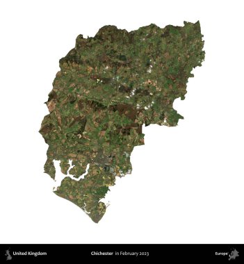 Chichester. Birleşik Krallık 'ın idari alanı, Şubat 2023' te çekilen Kopernik Nöbetçi karolarından oluşan bir uydu görüntüsü ile beyaza izole edilmiştir.