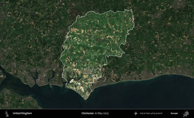 Chichester. Birleşik Krallık 'ın idari alanı, Mayıs 2023' te çekilen Kopernik Nöbetçi karolarından oluşan koyu renkli bir uydu görüntüsü üzerinde vurgulandı ve özetlendi.