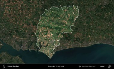 Chichester. Birleşik Krallık 'ın idari alanı, Temmuz 2024' te çekilen Kopernik Nöbetçi karolarından oluşan koyu renkli bir uydu görüntüsü üzerinde vurgulandı ve özetlendi.